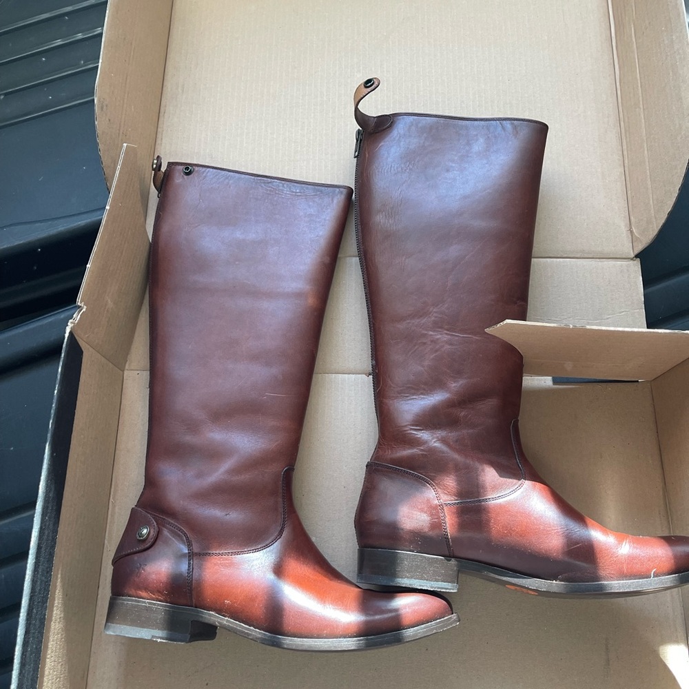 Frye melissa button back boot- cognac color